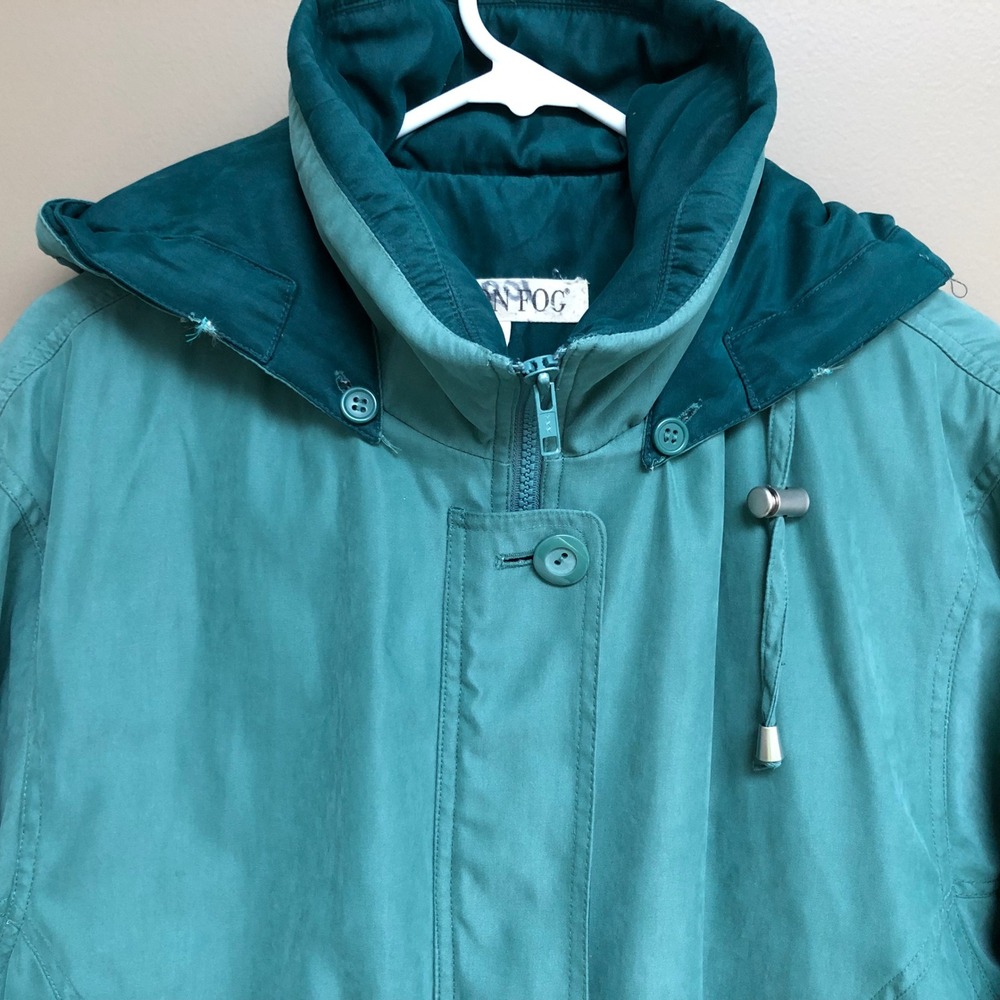 Vintage London Fog Hooded Coat Parka Jacket Womens 2X Green Teal Two-Tone READ